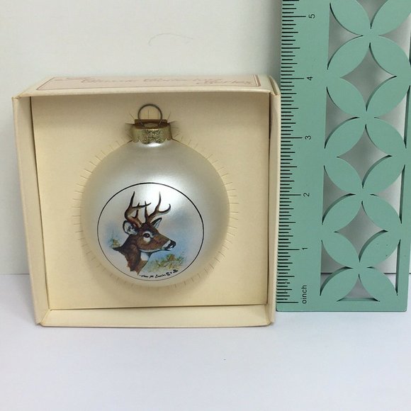 Bass Pro Shop Christmas Ornament Deer Head White Round Glass Topperscot Vintage - Picture 9 of 12